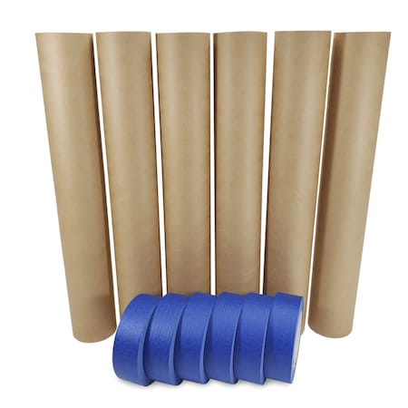 Idl Packaging 18in x 60 yd Masking Paper and 1 1/2in x 60 yd Painters Masking Tape, for Covering, 6PK 6x GPH-18, 4463-112